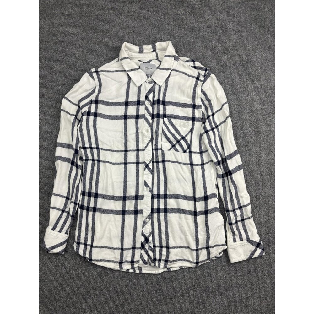 Rails Hunter Shirt Womens Medium White Navy Plaid‎ Button Front Long Sleeve Top